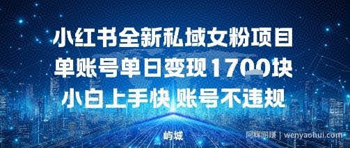 小红书全新私域女粉项目单账号单日变现多张，小白上手快账号不违规建议准备多账号操作
