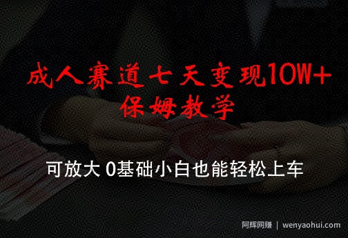 成人赛道七天变现10W+保姆教学，可放大，0基础小白也能轻松上车【揭秘】