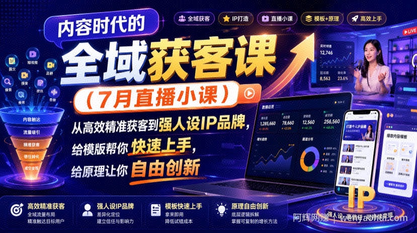 内容时代的全域获客课（7月直播小课），从高效精准获客到强人设IP品牌，给模版帮你快速上手，给原理让你自由创新