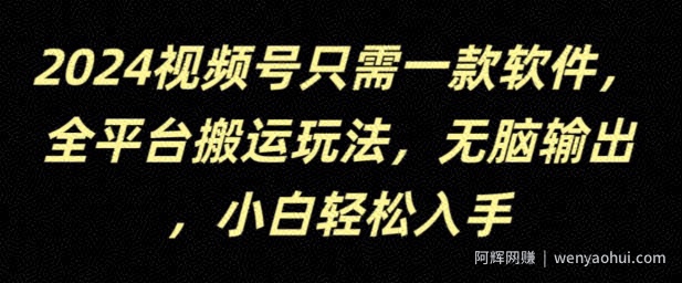 2024视频号只需一款软件，全平台搬运玩法，无脑输出，新手小白也能月入过千