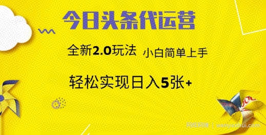今日头条代运营，新2.0玩法，小白轻松做，每日实现躺Z5张【揭秘】