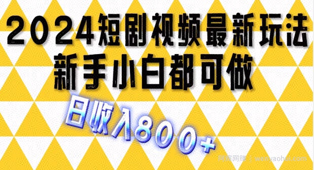 2024最新短剧玩法，单条视频保底1.5元，一天可发三条 ，可矩阵操作，日收入 800+