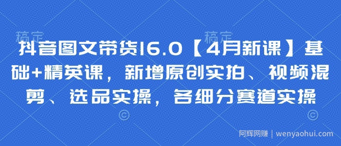 抖音图文带货16.0【4月新课】基础+精英课，新增原创实拍、视频混剪、选品实操，各细分赛道实操