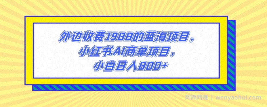 外边收费1988的蓝海项目，小红书AI商单项目，小白日入800+
