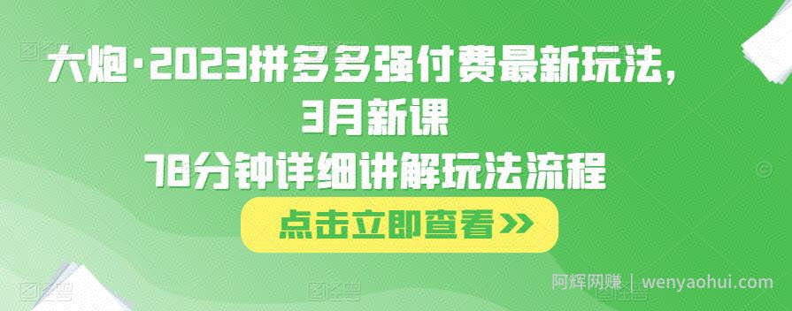 大炮·2023拼多多强付费最新玩法，3月新课​78分钟详细讲解玩法流程