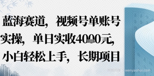 蓝海赛道，视频号单账号实操，单日实收1k，小白轻松上手，长期项目