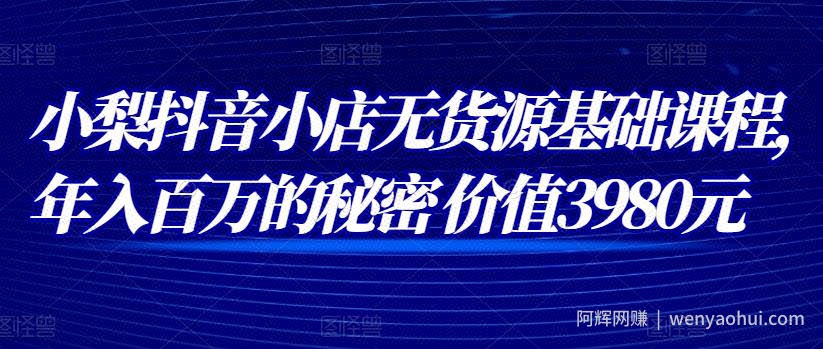 小梨抖音小店无货源基础课程，年入百万的秘密 价值 3980元