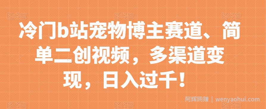 冷门b站宠物博主赛道，简单二创视频，多渠道变现，日入过千！【揭秘】