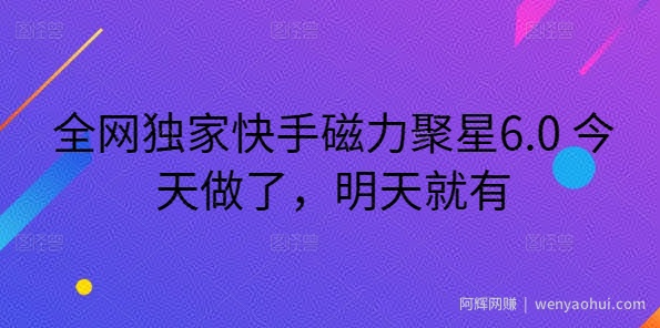 全网独家快手磁力聚星6.0 今天做了，明天就有