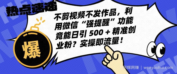 不剪视频不发作品，视频号私信日引 500 + 精准创业粉?实操即流量!