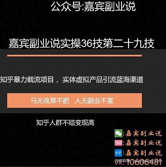 嘉宾副业说实操36技第二十九技：知乎暴力截流项目，实体虚拟产品引流蓝海渠道暴力变现