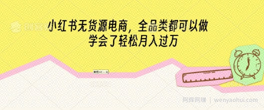 小红书无货源电商，全品类都可以做，学会了轻松月入过W