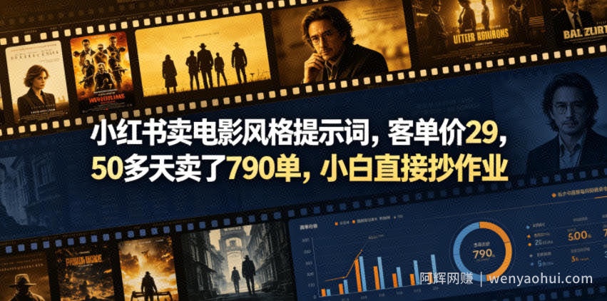 小红书卖电影风格提示词，客单价29，50多天卖了790单，小白直接抄作业！