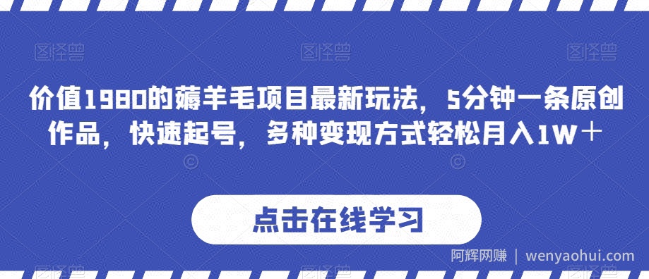 价值1980的薅羊毛项目最新玩法，5分钟一条原创作品，快速起号，多种变现方式轻松月入1W＋【揭秘】