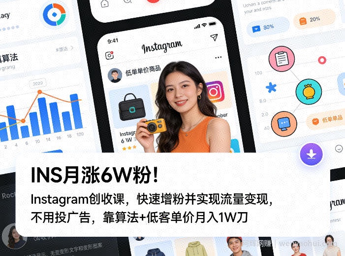 INS月涨6W粉！Instagram创收课，快速增粉并实现流量变现，不用用投广告，靠算法+低客单价月入1W刀