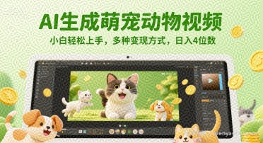 AI生成萌宠动物视频，小白轻松上手，多种变现方式，日入4位数
