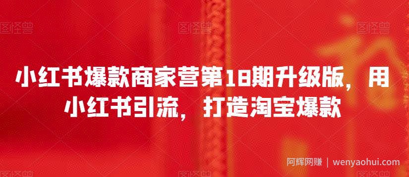 小红书爆款商家营第18期升级版，用小红书引流，打造淘宝爆款