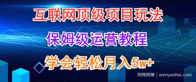 互联网顶级项目玩法，保姆级运营教程，学完轻松月入5万