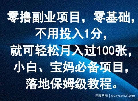 零撸副业项目，零基础，不用投入1分，就可轻松月入过100张，小白、宝妈必备项目，落地保姆级教程