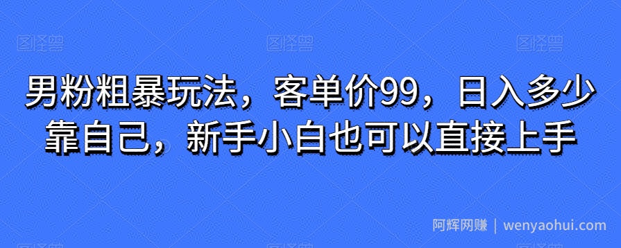 男粉粗暴玩法，客单价99，日入多少靠自己，新手小白也可以直接上手