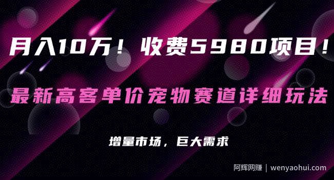 收费5980项目，最新高客单价宠物赛道详细玩法，增量市场，巨大需求