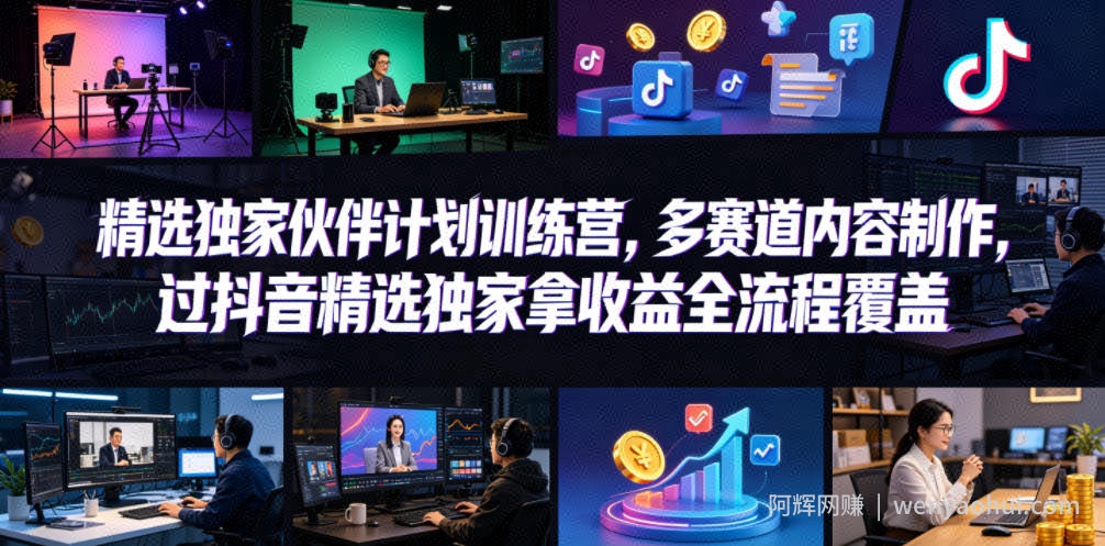 小豁食堂精选独家伙伴计划训练营，多赛道内容制作，过抖音精选独家拿收益全流程覆盖