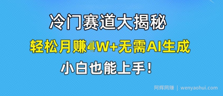 冷门赛道大揭秘，轻松月赚1W+无需AI生成，小白也能上手【揭秘】