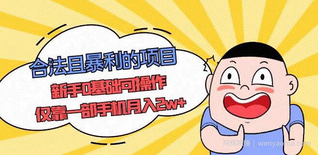合法且暴利的项目，新手0基础可操作，仅靠一部手机月入2w+