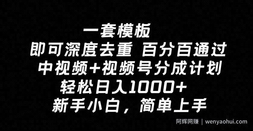 一套模板即可深度去重，百分百通过中视频+视频号分成计划，轻松日入1000+