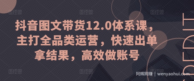 抖音图文带货12.0体系课，主打全品类运营，快速出单拿结果，高效做账号