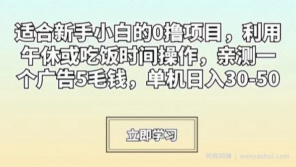适合新手小白的0撸项目，利用午休或吃饭时间操作，亲测一个广告5毛钱，单机日入30-50
