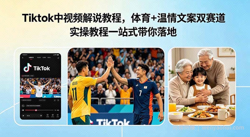 Tiktok中视频解说教程，体育+温情文案双赛道实操教程一站式带你落地，教你出海賺美刀