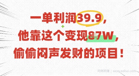 一单利润39.9，有人靠这个变现几十个，偷偷闷声发财的项目