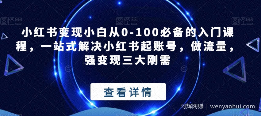 小红书变现小白从0-100必备的入门课程，一站式解决小红书起账号，做流量，强变现三大刚需