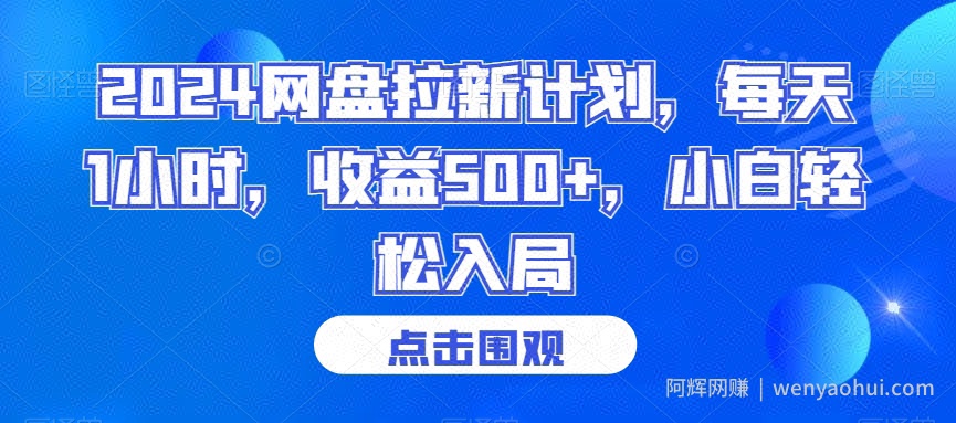 2024网盘拉新计划，每天1小时，收益500+，小白轻松入局【揭秘】