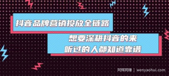 抖音品牌营销投放全链路：想要深耕抖音的来，听过的人都知道靠谱