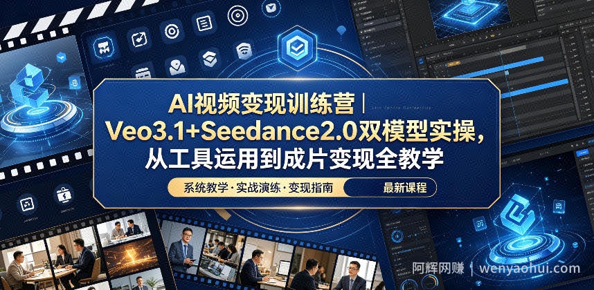 AI视频变现训练营｜Veo3.1+Seedance2.0双模型实操，从工具运用到成片变现全教学