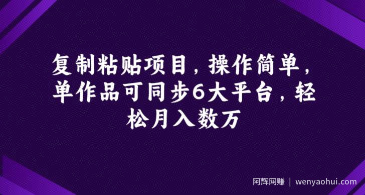 复制粘贴项目，操作简单，单作品可同步6大平台，轻松月入数万