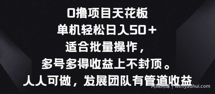 零撸项目天花板，单机一天 50+适合批量操作，多号多得收益无上限