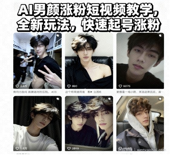 AI男颜涨粉短视频教学，全新玩法，快速起号涨粉
