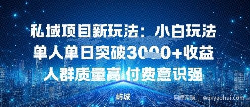 私域项目新玩法：小白玩法单人单日突破1k收益人群质量高付费意识强