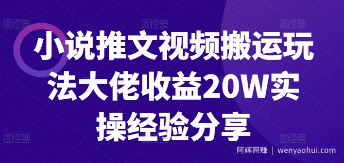 小说推文视频搬运玩法大佬收益20W实操经验分享