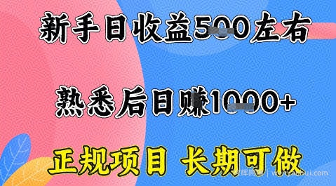 全年可变现项目，收益高无门槛，正规项目，长期可做，一天收益1k+一台电脑在家创业【揭秘】