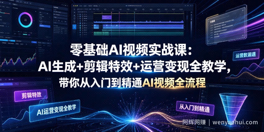 零基础AI视频实战课：AI生成+剪辑特效+运营变现全教学，带你从入门到精通AI视频全流程