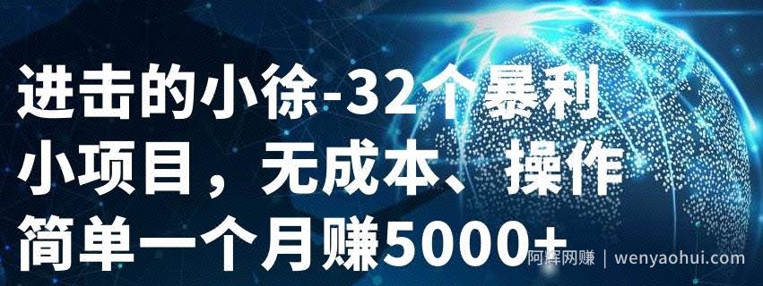 进击的小徐-32个暴利小项目，无成本、操作简单一个月赚5000+