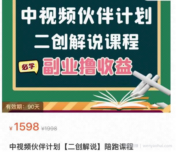 中视频伙伴计划【二创解说】陪跑课程，冷门蓝海副业撸收益，播放越高收益越高-价值1598