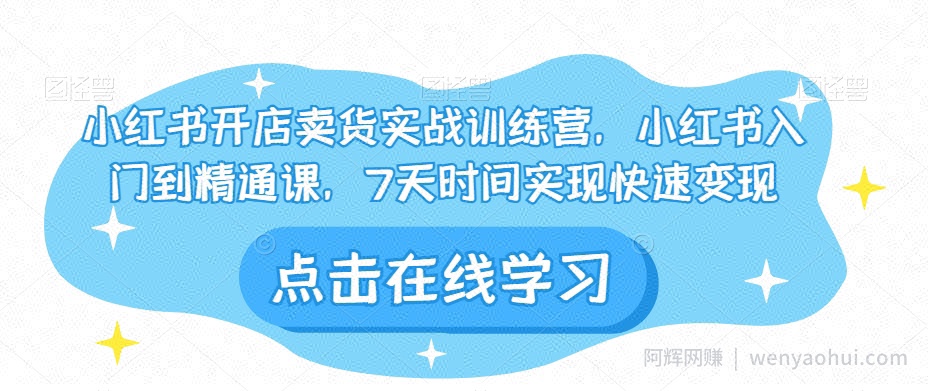 小红书开店卖货实战训练营，小红书入门到精通课，7天时间实现快速变现