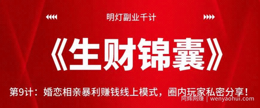 明灯副业千计—《生财锦囊》第9计：婚恋相亲暴利賺米线上模式，圈内玩家私密分享【视频课程】