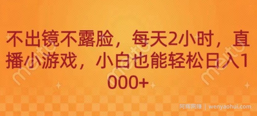 不出镜不露脸，每天2小时，直播小游戏，小白也能轻送日入1000+