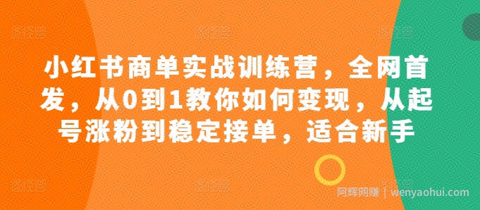 小红书商单实战训练营,全网首发,从0到1教你如何变现,从起号涨粉到稳定接单,适合新手